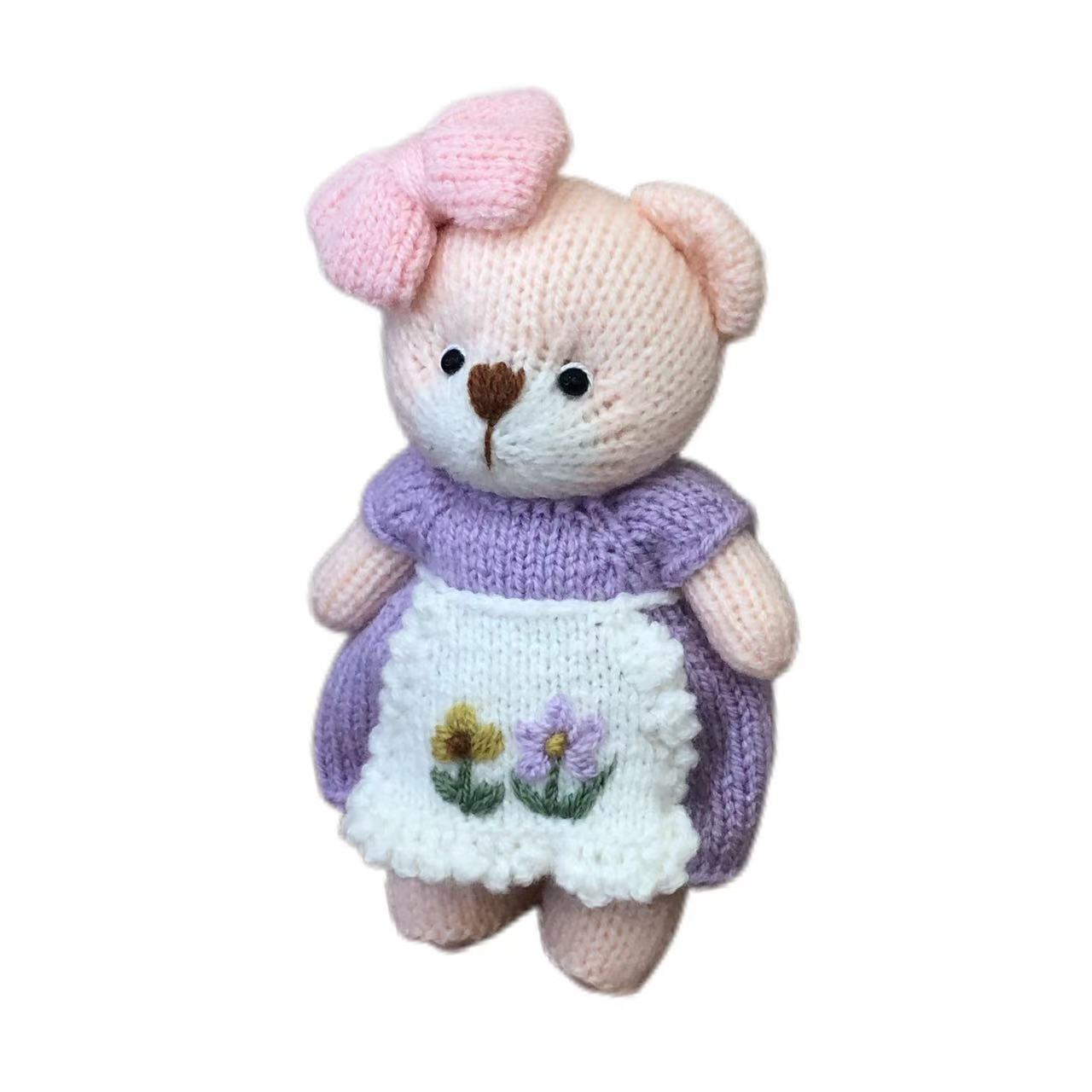 Hand knit  Soft  toys   wool  handmade  Clothed Cute  Bear Stuffed Animal in Dress