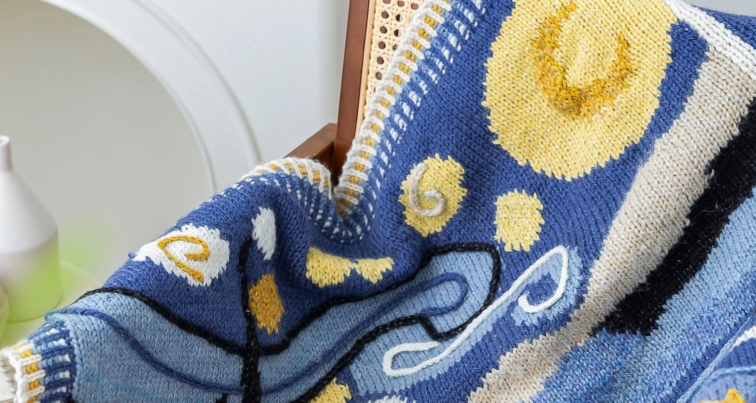 Knit handmade   Blanket     wool  yarn  Special gift    Starry Night