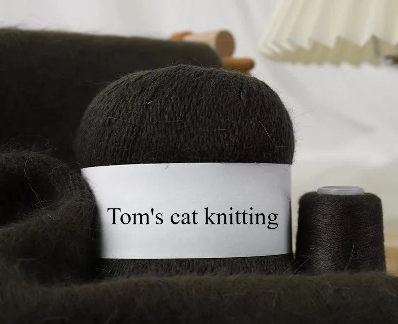 Long-haired mink wool, hand-knitted cashmere knitted hat jacket, woven medium-coarse mink scarf cashmere thread