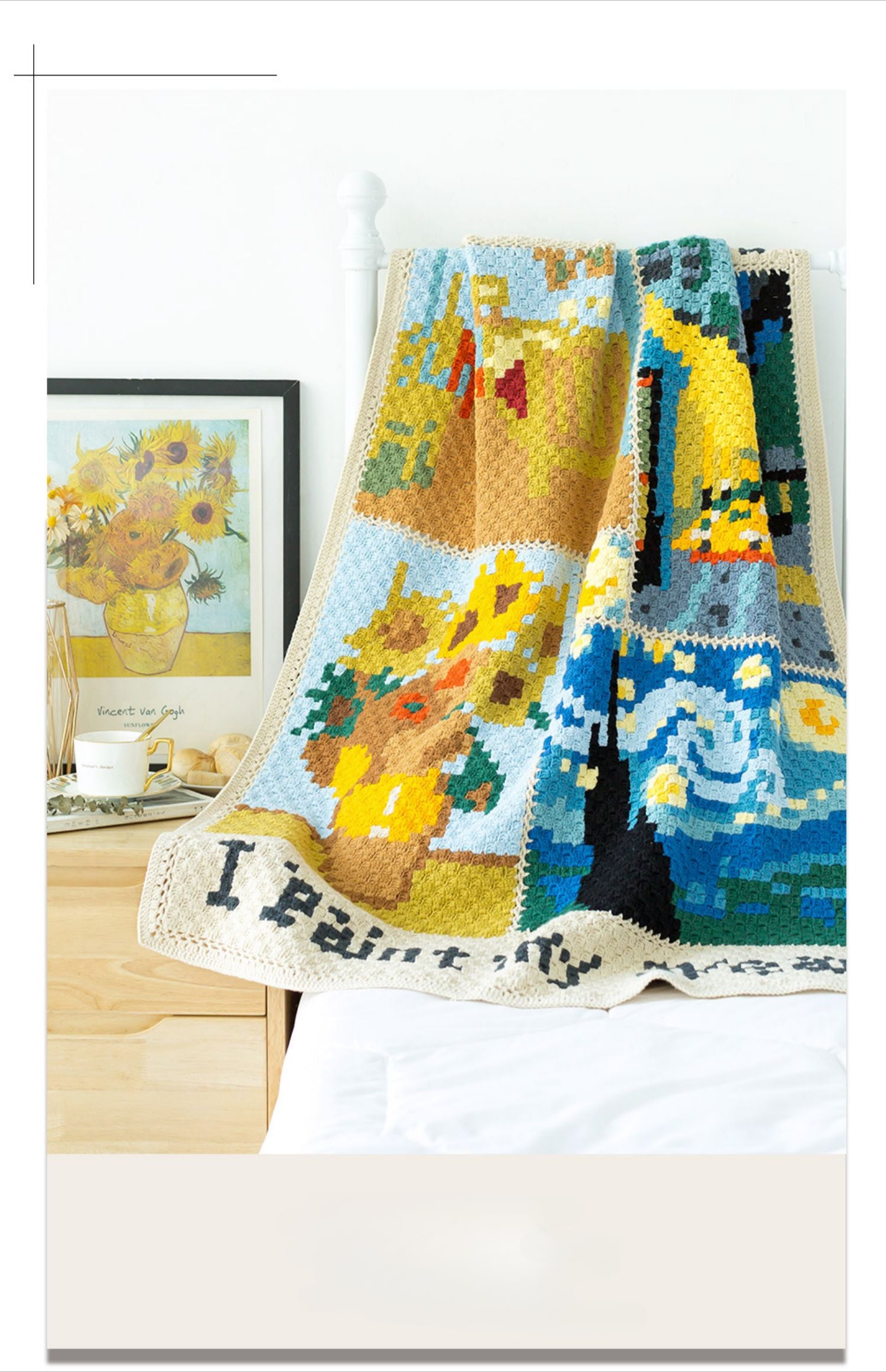 Knit  handmade   Blanket      Cotton thread   Special gift    Sunflowers