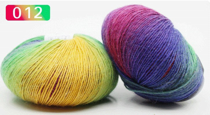 Pure wool rainbow thread long segment dyed fancy sheet music wool shawl hat thread medium fine hand woven lady wool