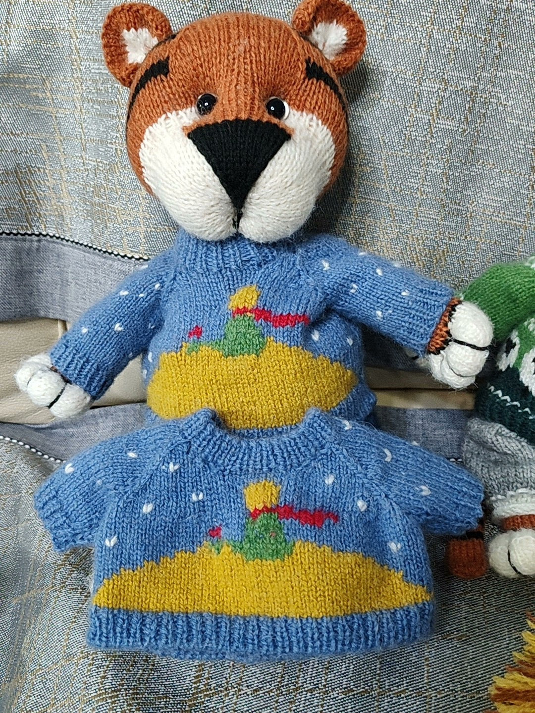 Hand Knitted   Soft Toys tiger toy in Dress  gift  handmade toy