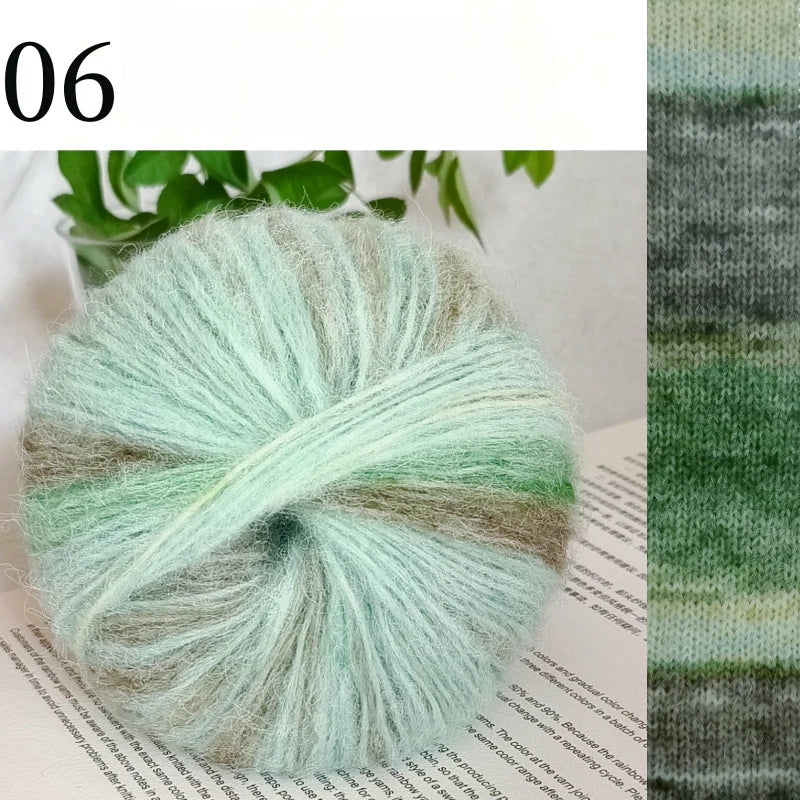Oil painting series spray hair mohair hand dye gradual change long hair segment dye rainbow wool mohair hand knitted sweater scarf