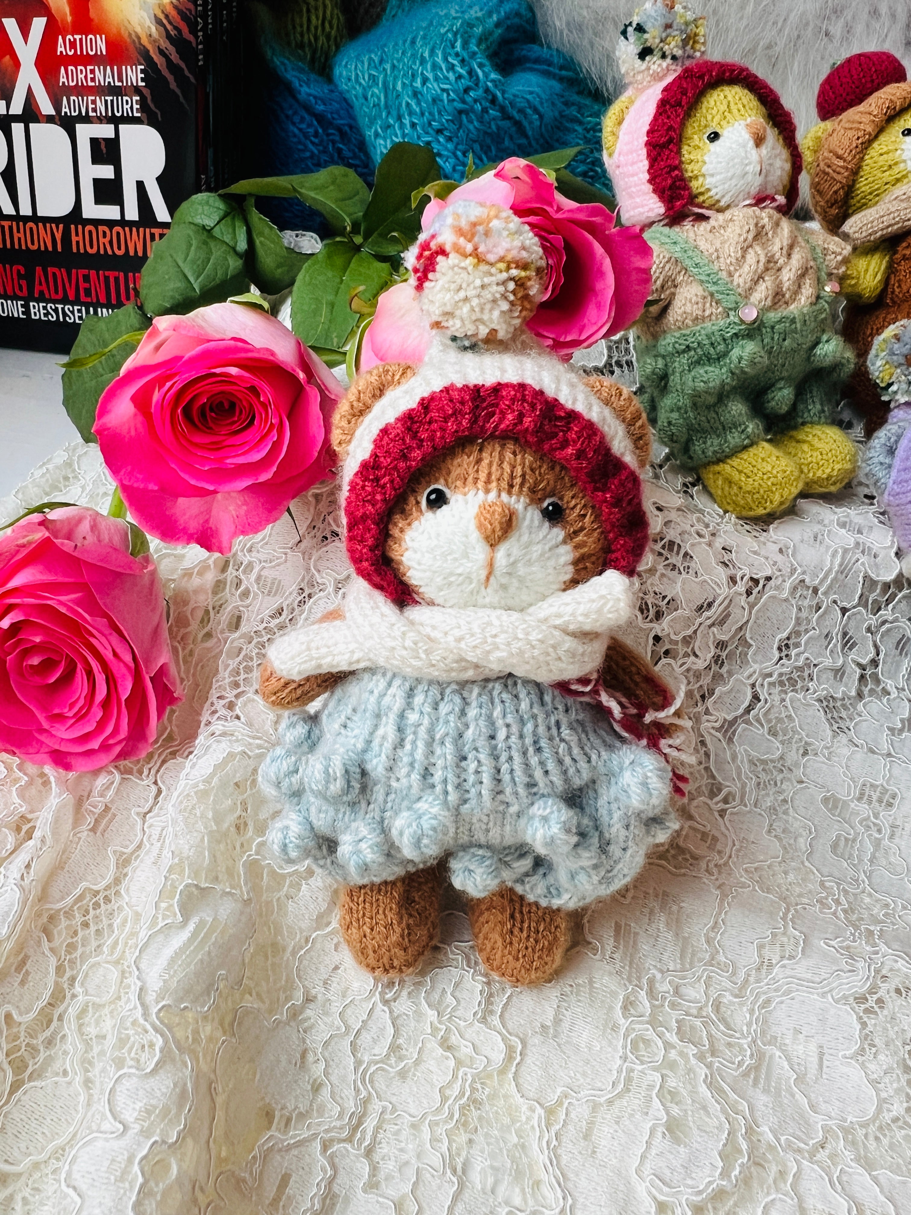 handmade  knit  Soft  toys   Clothed Cute  bear Stuffed Animal in Dress handmade toy