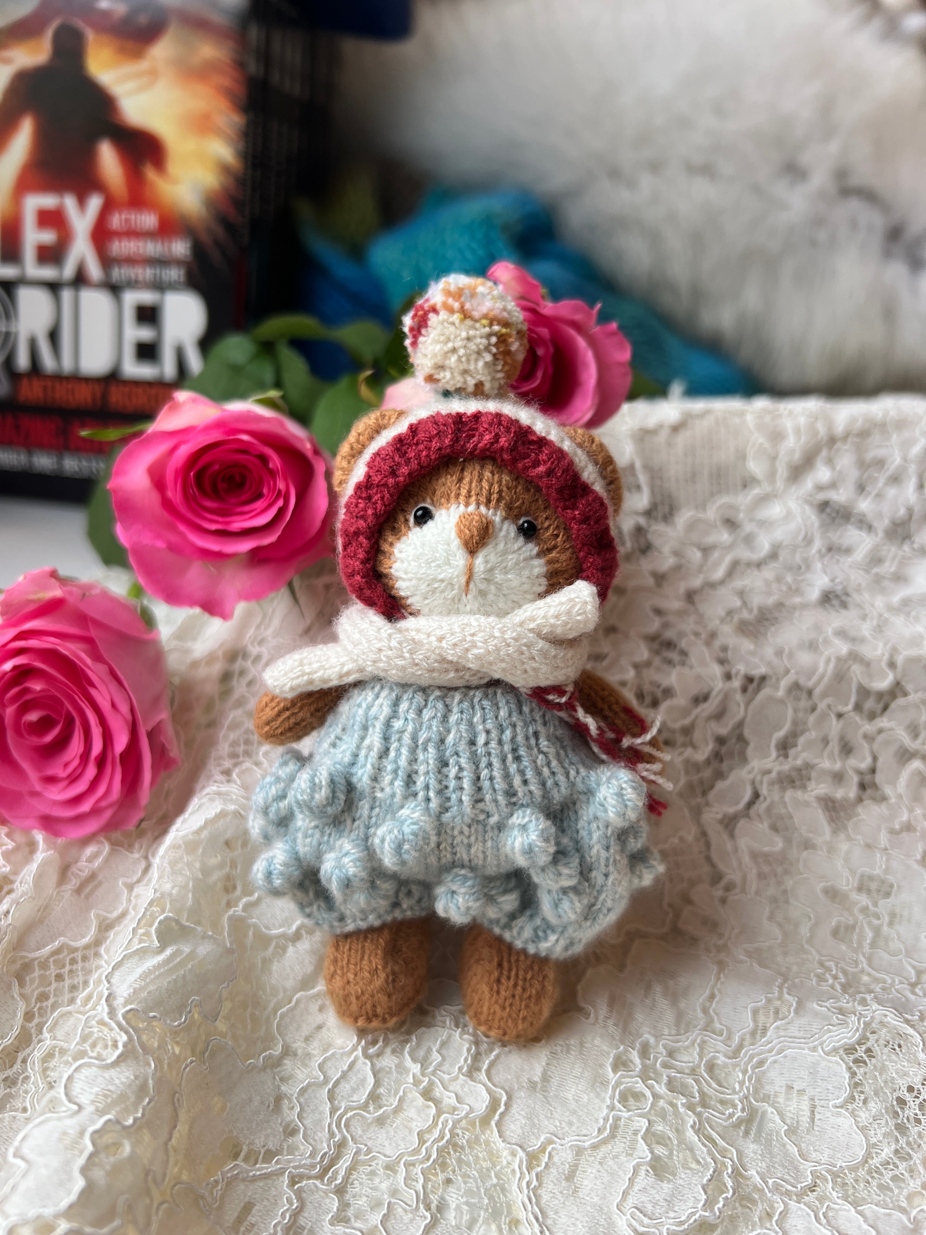 handmade  knit  Soft  toys   Clothed Cute  bear Stuffed Animal in Dress handmade toy