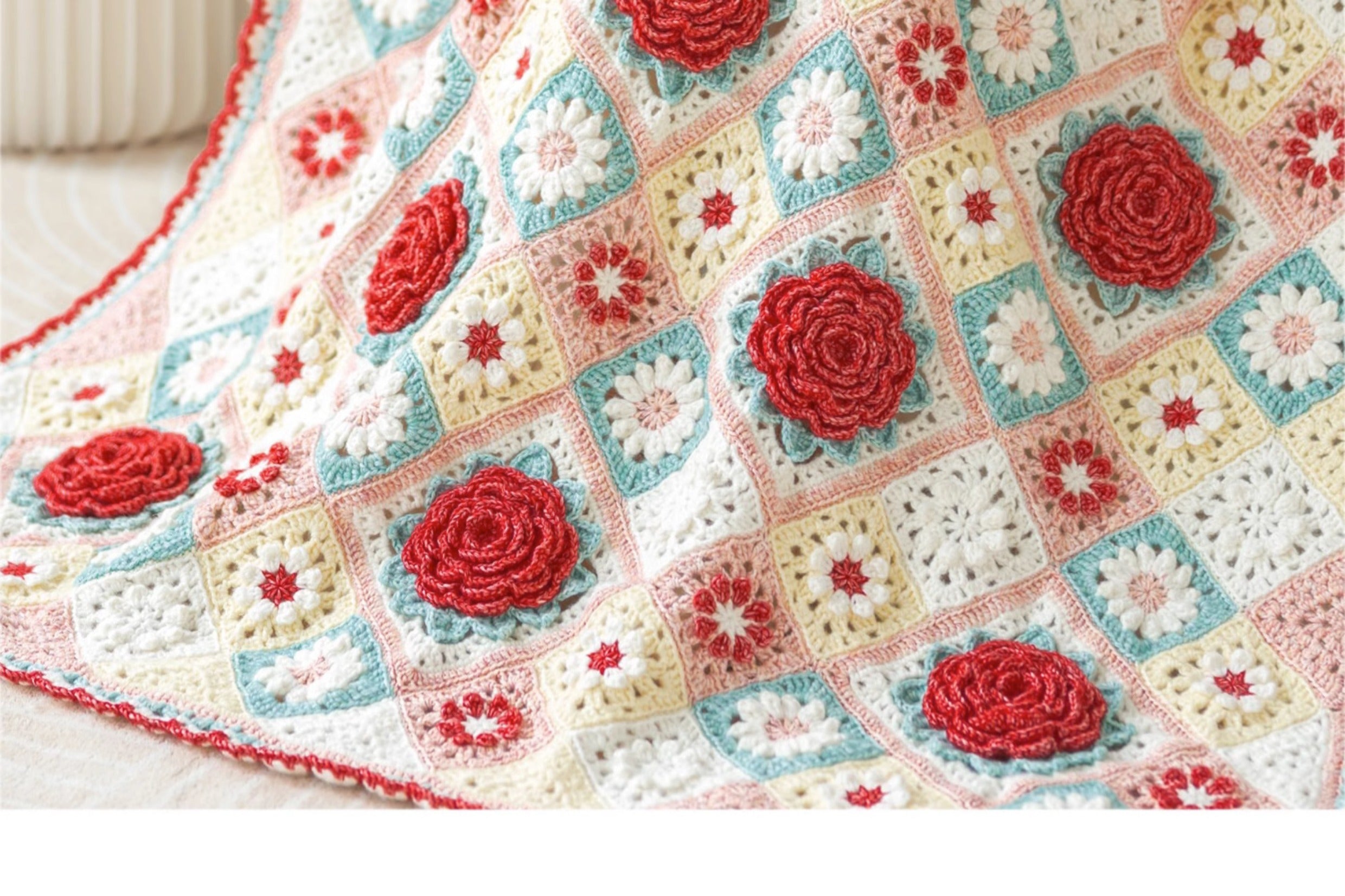 handmade   Blanket      Cotton thread   Special gift   knit by cotton Rose blanket  baby blanket  knit Pillow