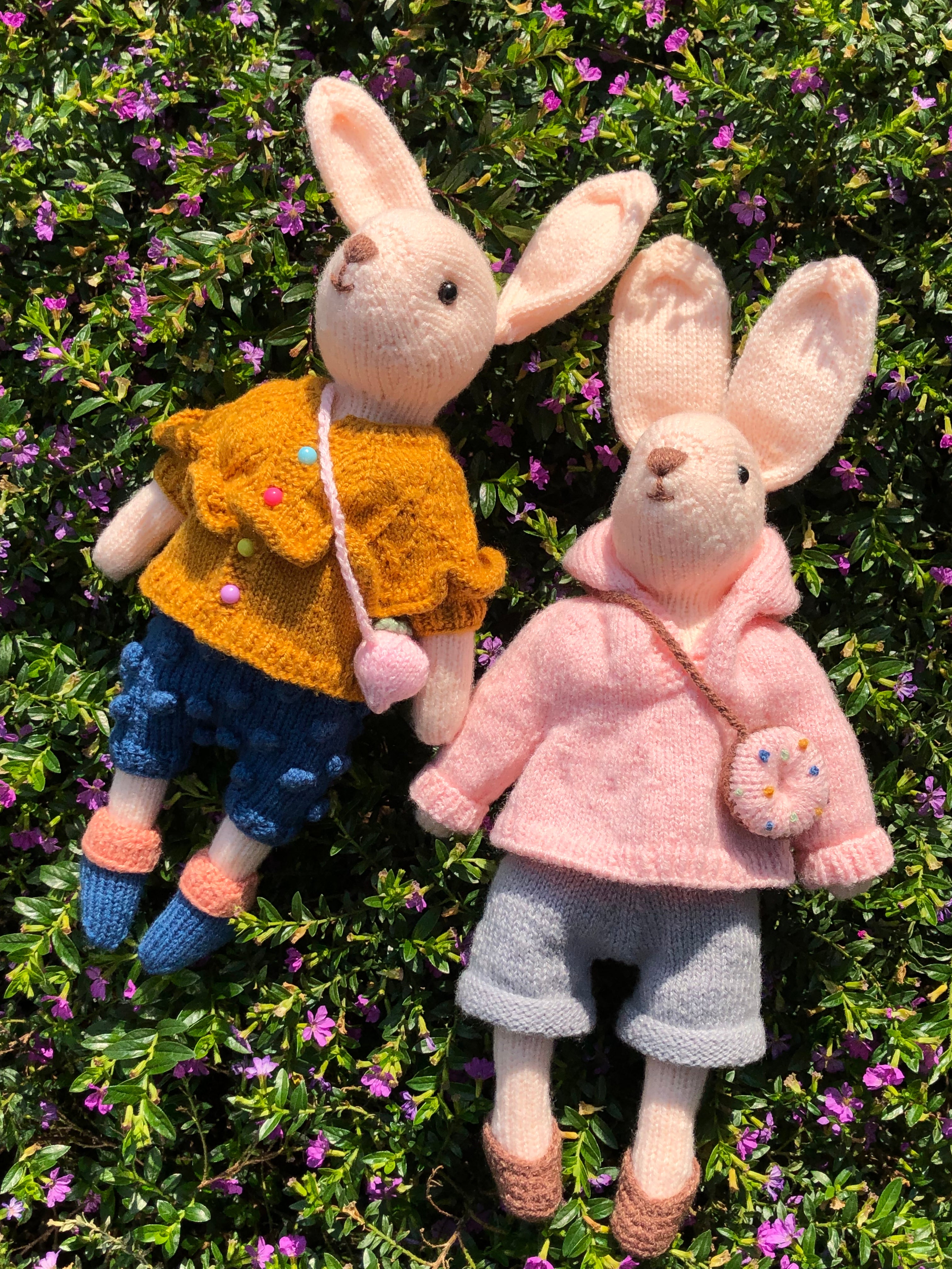 Knitted rabbit toys - Handmade dressed  rabbit doll for unique birthday gift