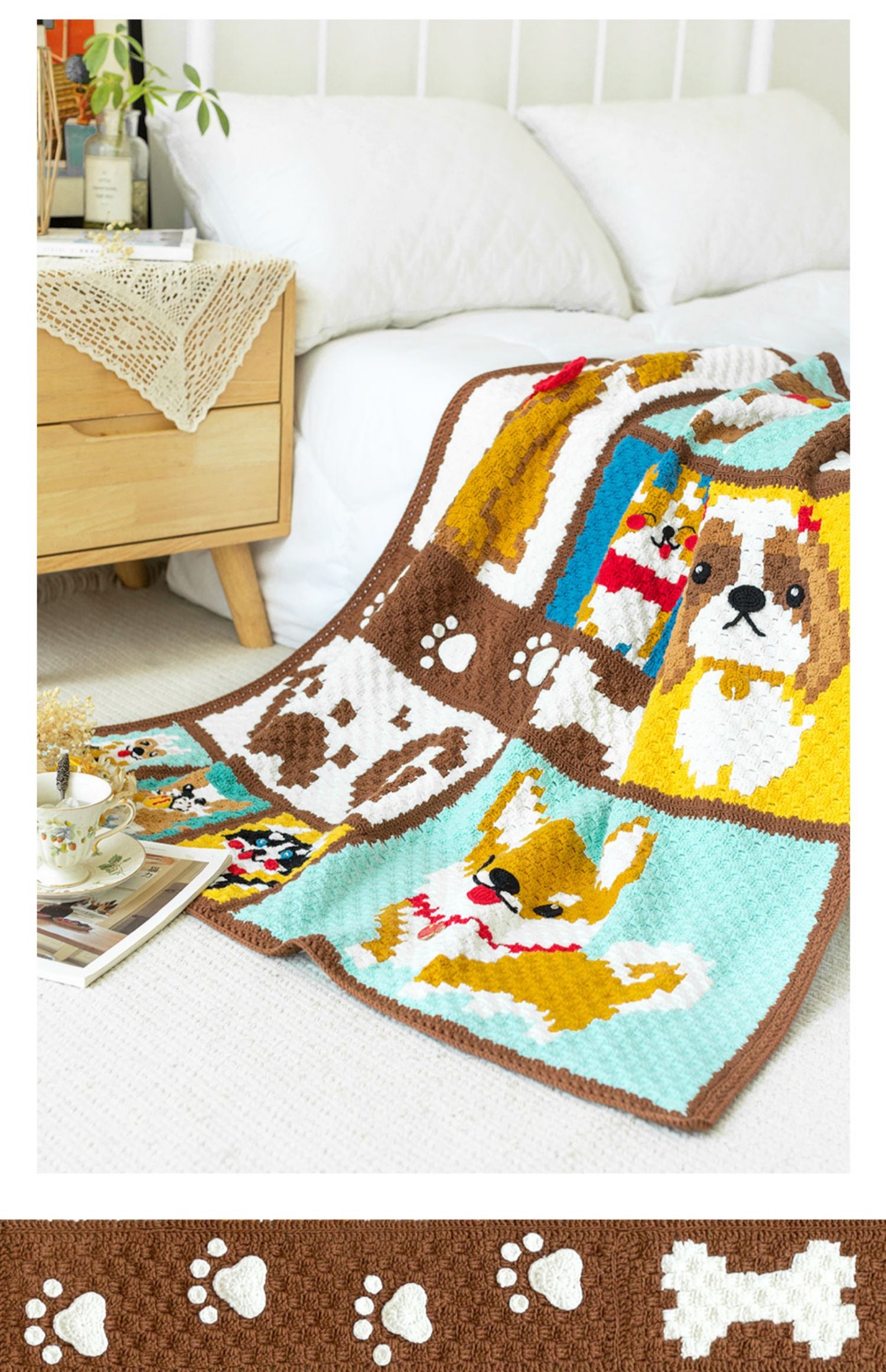 Knit handmade   Blanket      Cotton thread   Special gift  dogs cute