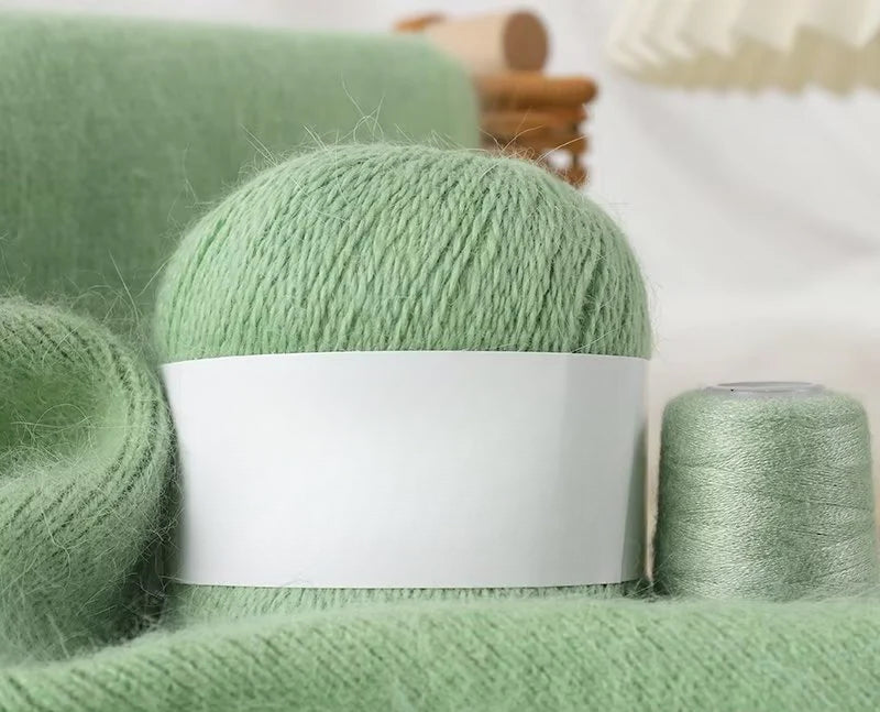 Long-haired mink wool, hand-knitted cashmere knitted hat jacket, woven medium-coarse mink scarf cashmere thread