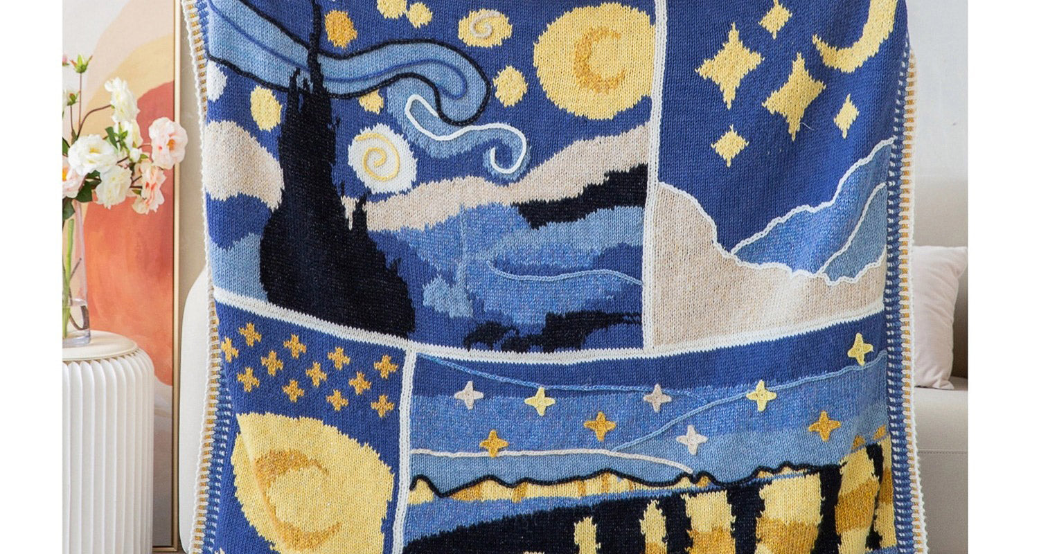 Knit handmade   Blanket     wool  yarn  Special gift    Starry Night