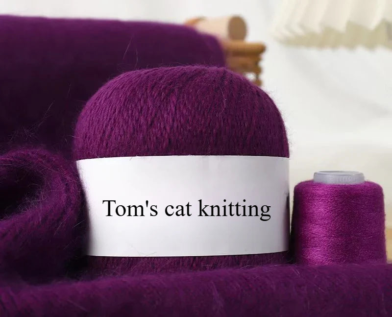 Long-haired mink wool, hand-knitted cashmere knitted hat jacket, woven medium-coarse mink scarf cashmere thread