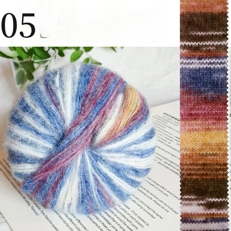 Oil painting series spray hair mohair hand dye gradual change long hair segment dye rainbow wool mohair hand knitted sweater scarf