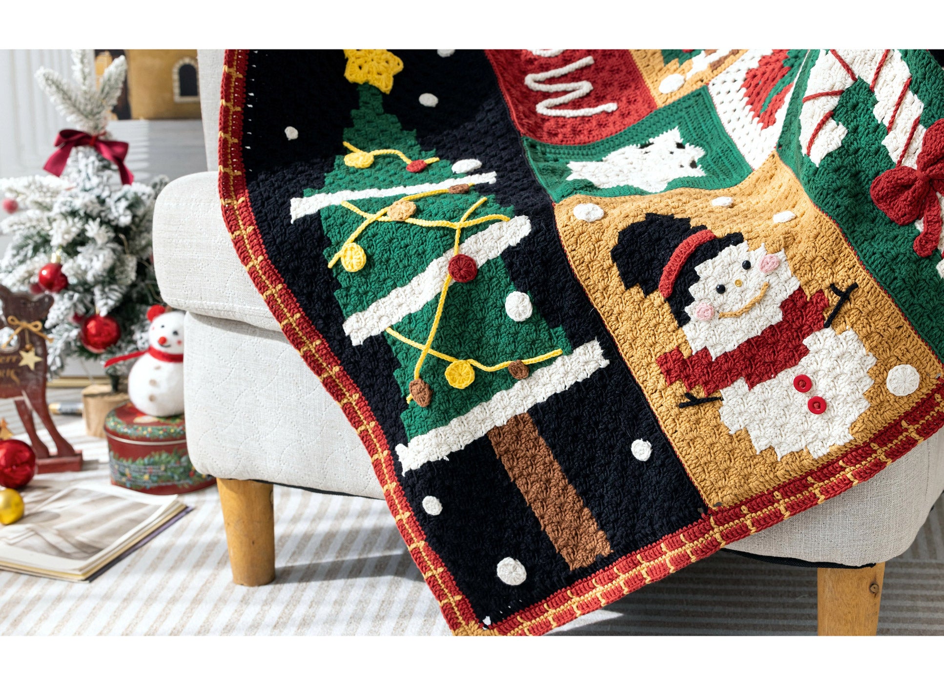 Knit handmade   Blanket     Christmas  Cotton thread