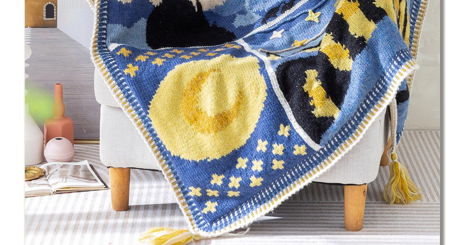 Knit handmade   Blanket     wool  yarn  Special gift    Starry Night