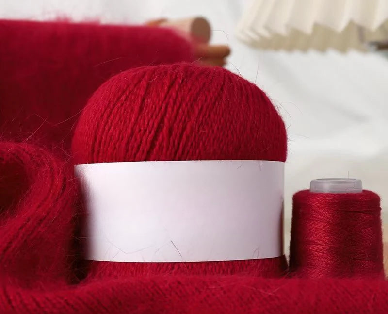 Long-haired mink wool, hand-knitted cashmere knitted hat jacket, woven medium-coarse mink scarf cashmere thread
