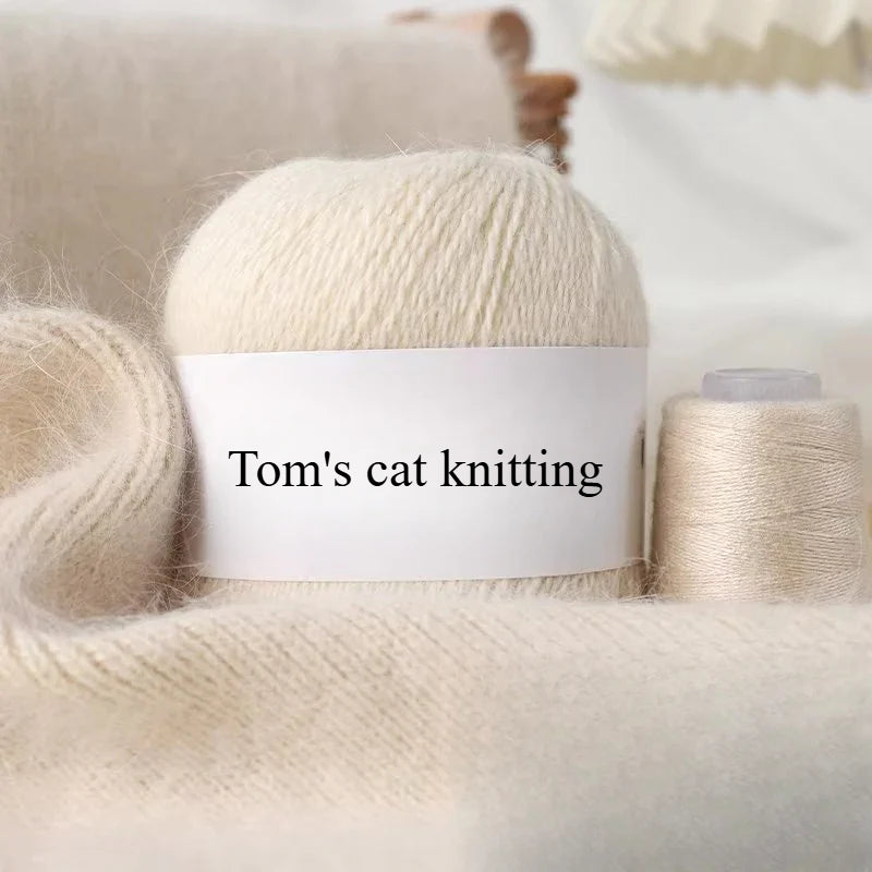 Long-haired mink wool, hand-knitted cashmere knitted hat jacket, woven medium-coarse mink scarf cashmere thread