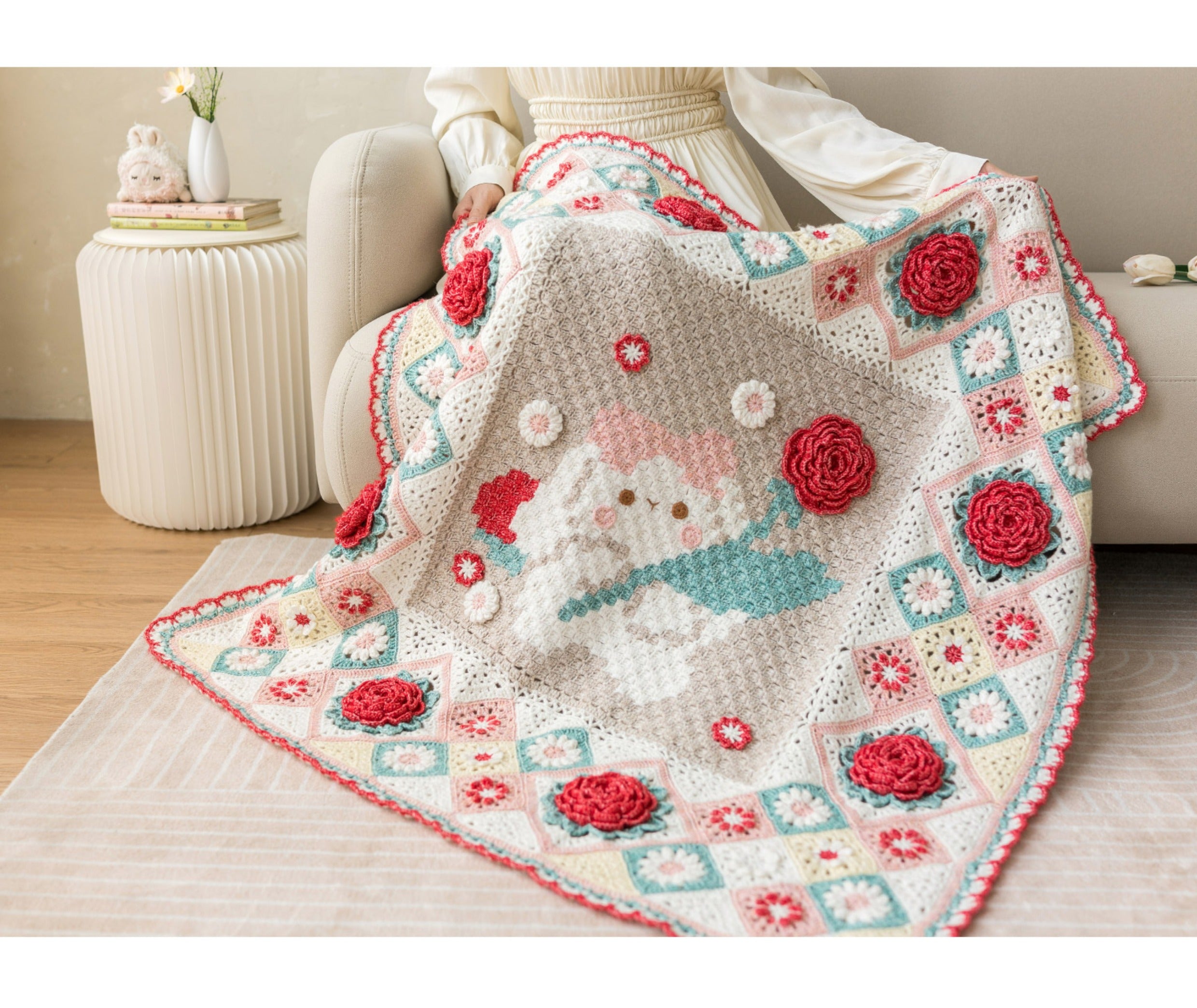 handmade   Blanket      Cotton thread   Special gift   knit by cotton Rose blanket  baby blanket  knit Pillow