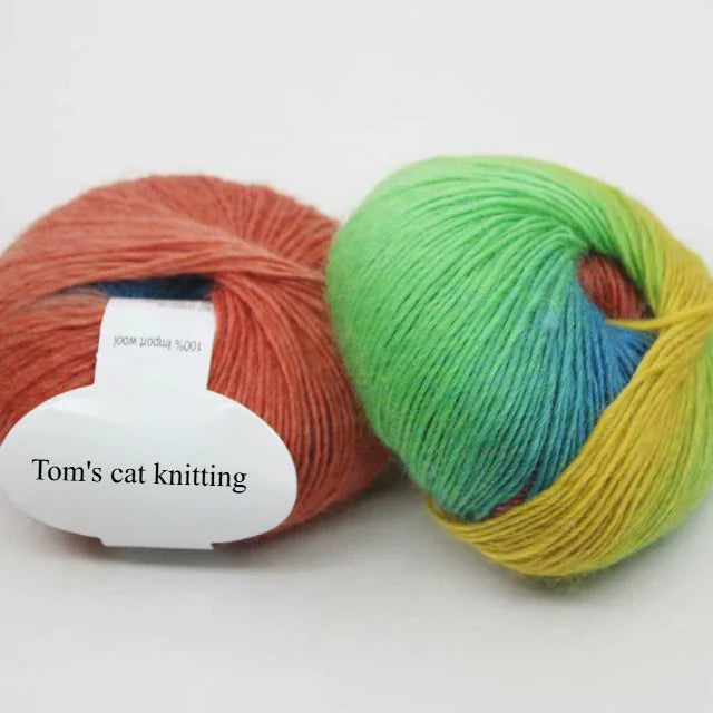 Pure wool rainbow thread long segment dyed fancy sheet music wool shawl hat thread medium fine hand woven lady wool