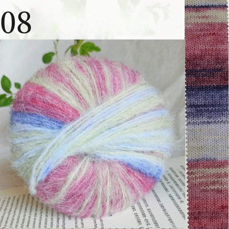 Oil painting series spray hair mohair hand dye gradual change long hair segment dye rainbow wool mohair hand knitted sweater scarf