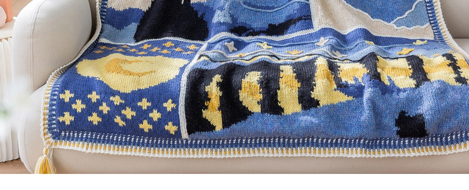 Knit handmade   Blanket     wool  yarn  Special gift    Starry Night