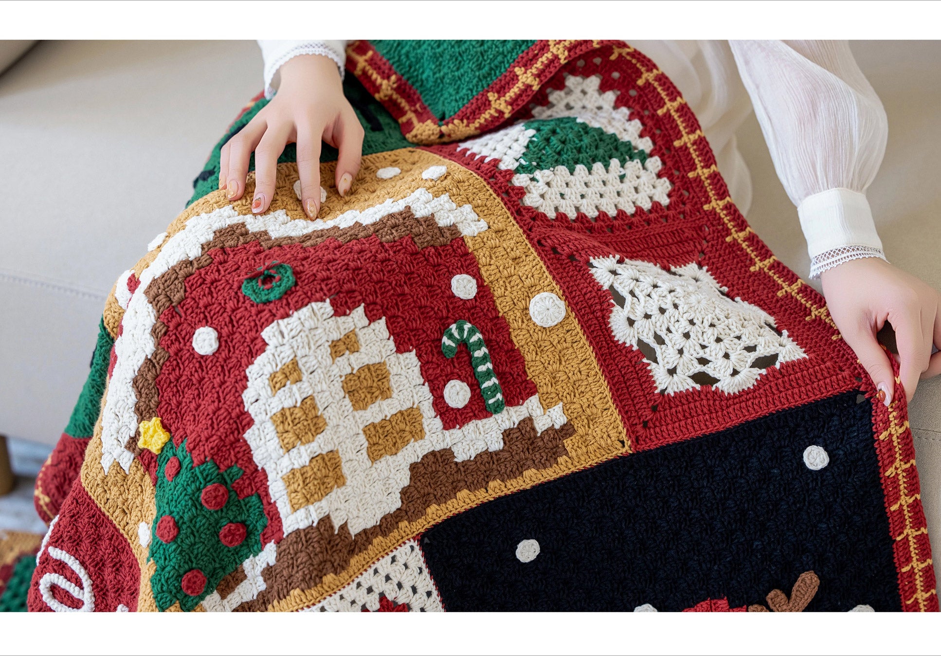 Knit handmade   Blanket     Christmas  Cotton thread