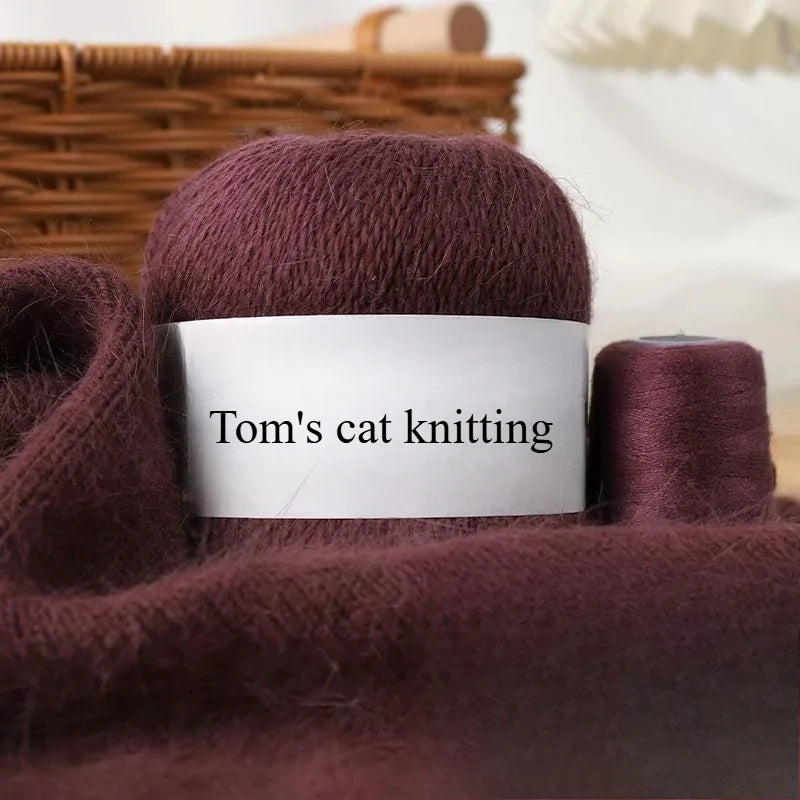 Long-haired mink wool, hand-knitted cashmere knitted hat jacket, woven medium-coarse mink scarf cashmere thread