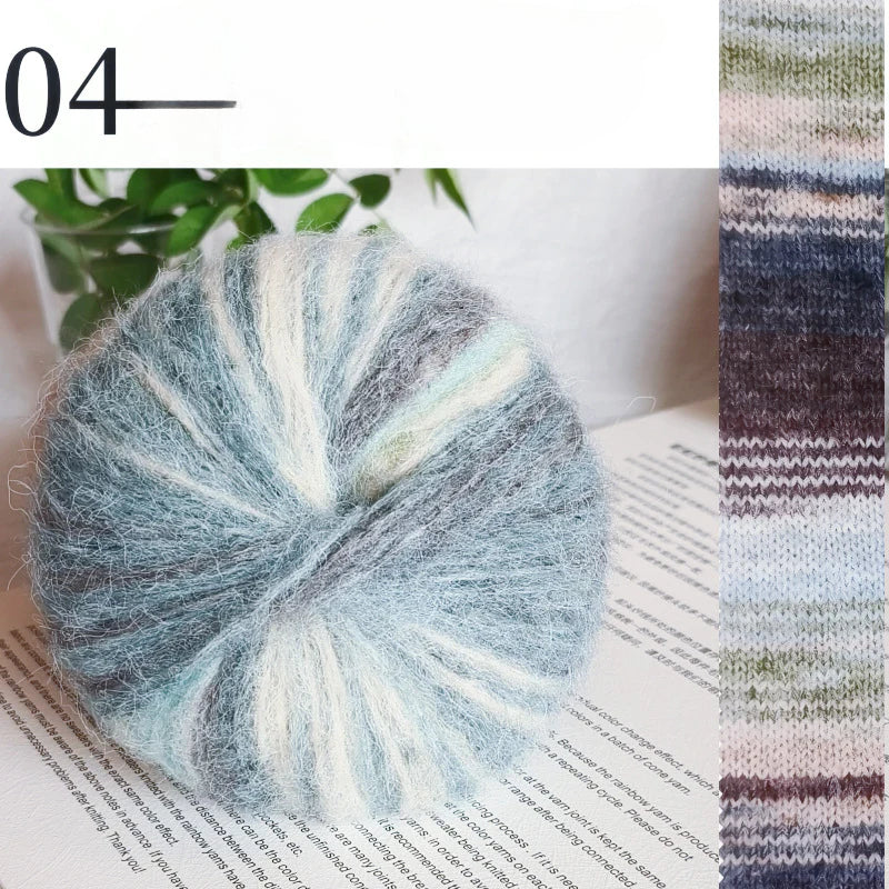 Oil painting series spray hair mohair hand dye gradual change long hair segment dye rainbow wool mohair hand knitted sweater scarf