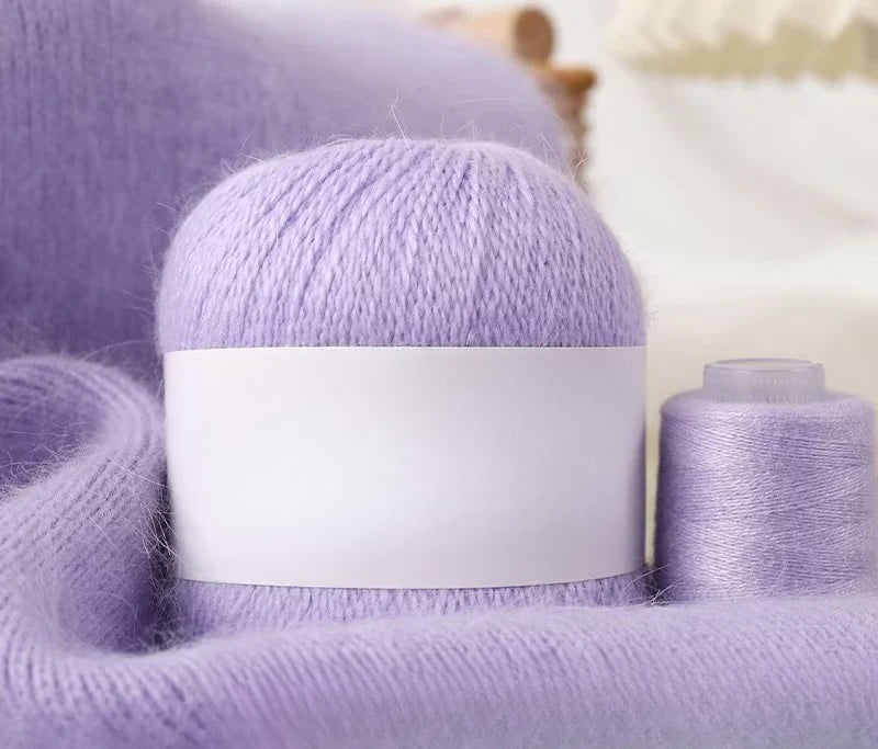 Long-haired mink wool, hand-knitted cashmere knitted hat jacket, woven medium-coarse mink scarf cashmere thread