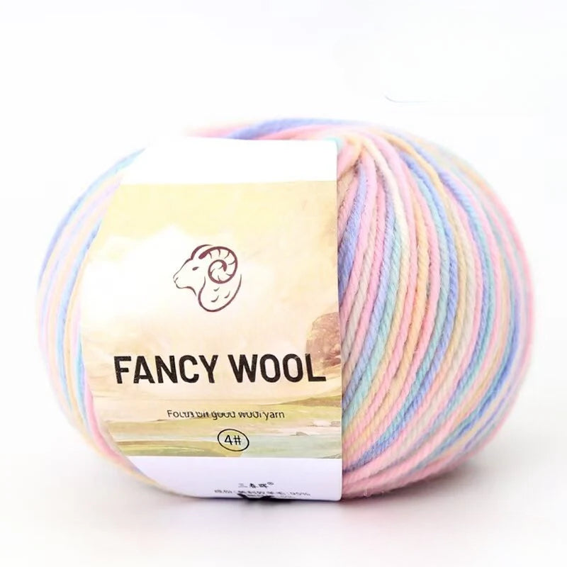 Rainbow Fancy Segment Dyed Medium Fine Wool Thread Hand Knitted DIY Shawl Scarf Sweater Wool 50g