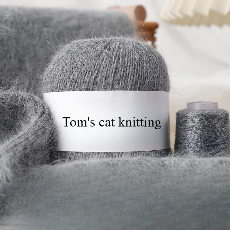 Long-haired mink wool, hand-knitted cashmere knitted hat jacket, woven medium-coarse mink scarf cashmere thread
