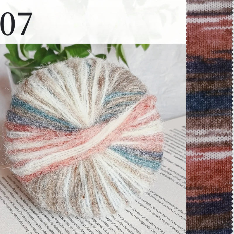 Oil painting series spray hair mohair hand dye gradual change long hair segment dye rainbow wool mohair hand knitted sweater scarf