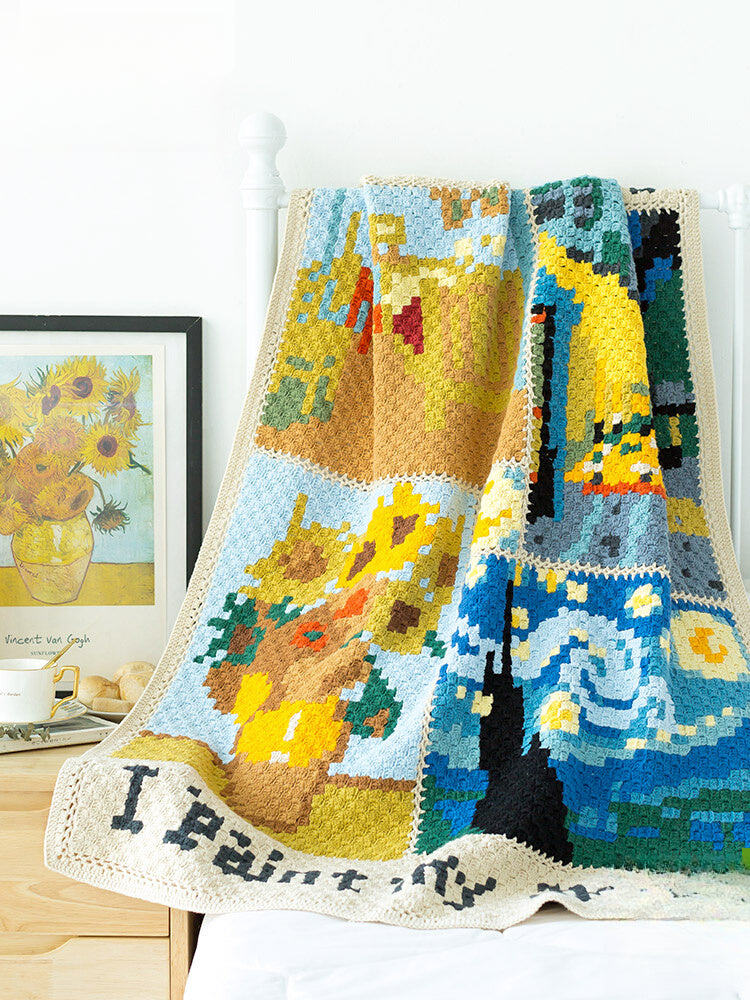 Knit  handmade   Blanket      Cotton thread   Special gift    Sunflowers