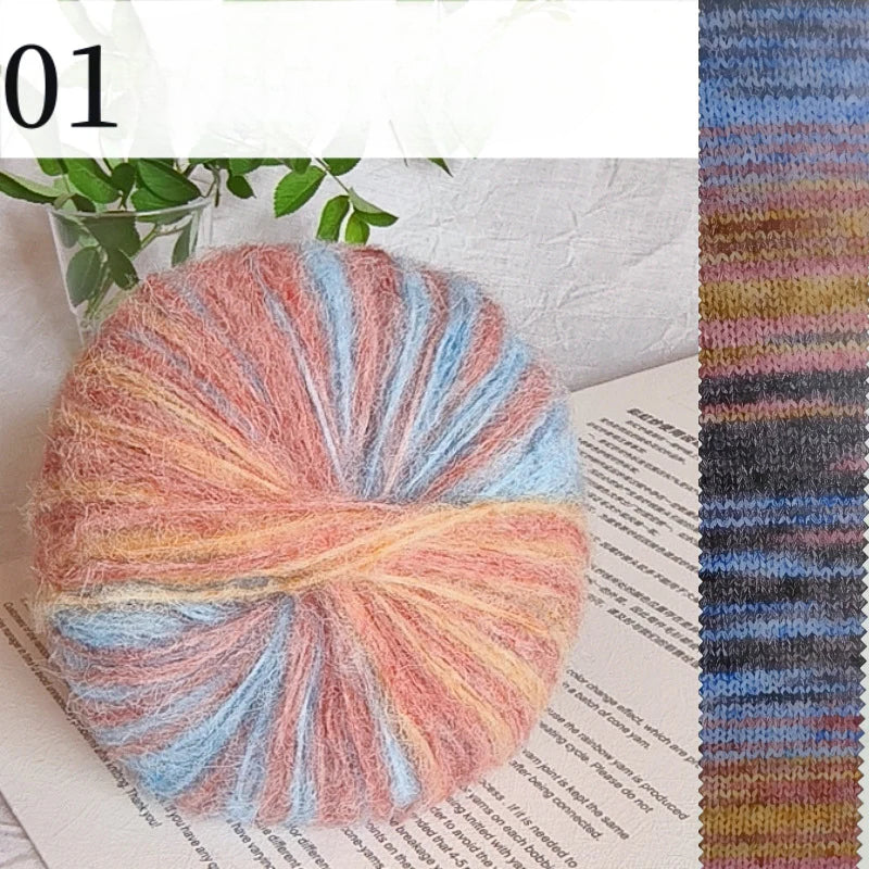 Oil painting series spray hair mohair hand dye gradual change long hair segment dye rainbow wool mohair hand knitted sweater scarf