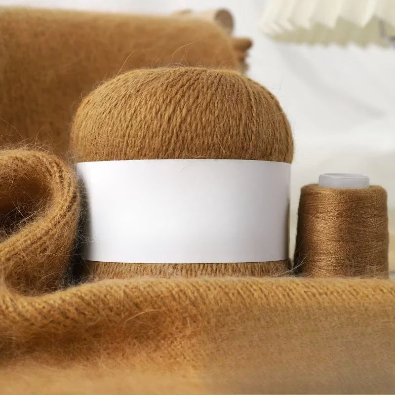 Long-haired mink wool, hand-knitted cashmere knitted hat jacket, woven medium-coarse mink scarf cashmere thread