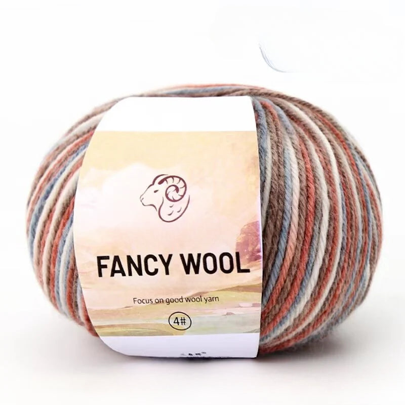 Rainbow Fancy Segment Dyed Medium Fine Wool Thread Hand Knitted DIY Shawl Scarf Sweater Wool 50g