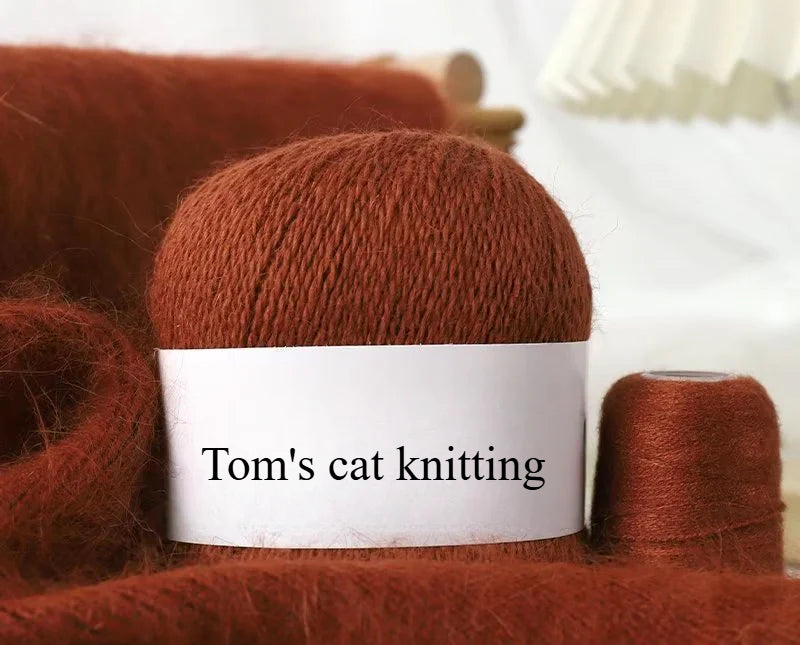 Long-haired mink wool, hand-knitted cashmere knitted hat jacket, woven medium-coarse mink scarf cashmere thread