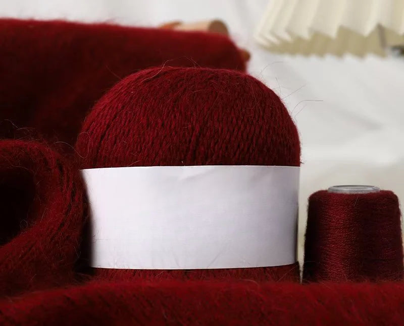 Long-haired mink wool, hand-knitted cashmere knitted hat jacket, woven medium-coarse mink scarf cashmere thread