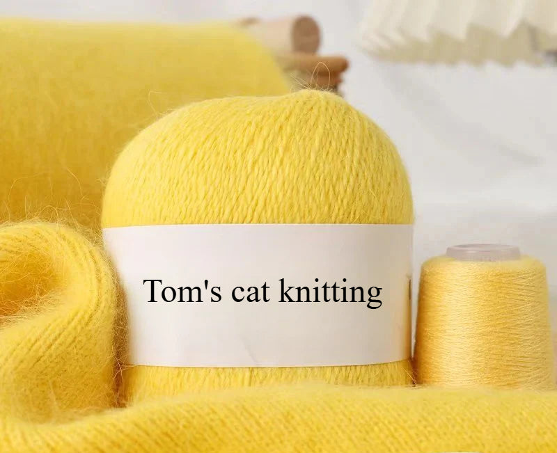 Long-haired mink wool, hand-knitted cashmere knitted hat jacket, woven medium-coarse mink scarf cashmere thread