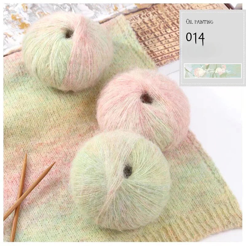 Oil painting wind gradual change segment dye rainbow mohair thread hand woven scarf DIY shawl sweater fine wool