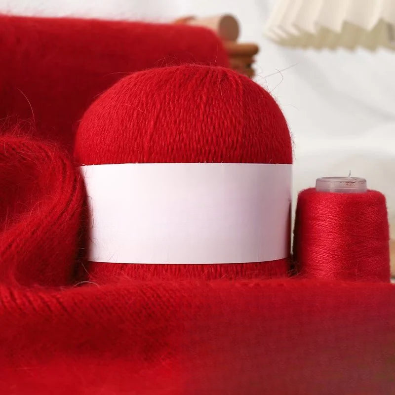 Long-haired mink wool, hand-knitted cashmere knitted hat jacket, woven medium-coarse mink scarf cashmere thread