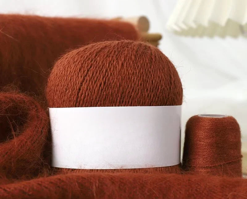 Long-haired mink wool, hand-knitted cashmere knitted hat jacket, woven medium-coarse mink scarf cashmere thread