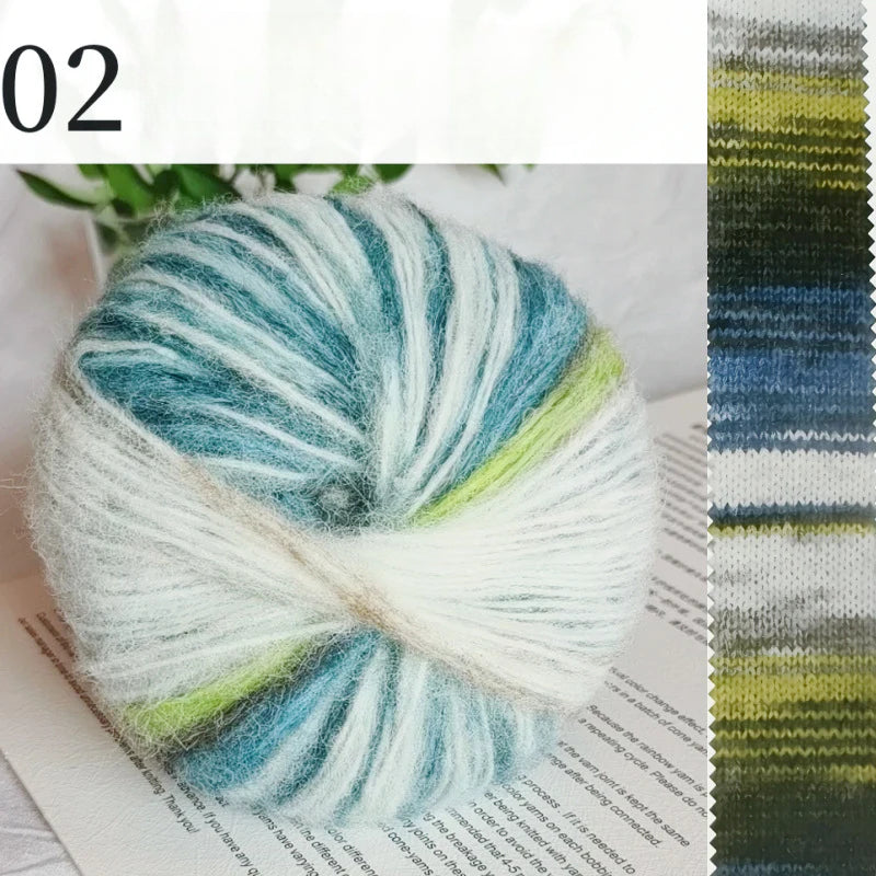 Oil painting series spray hair mohair hand dye gradual change long hair segment dye rainbow wool mohair hand knitted sweater scarf