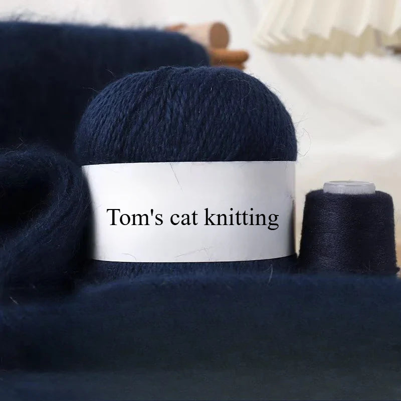 Long-haired mink wool, hand-knitted cashmere knitted hat jacket, woven medium-coarse mink scarf cashmere thread