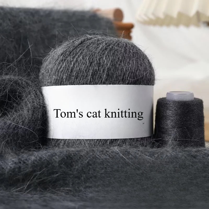 Long-haired mink wool, hand-knitted cashmere knitted hat jacket, woven medium-coarse mink scarf cashmere thread