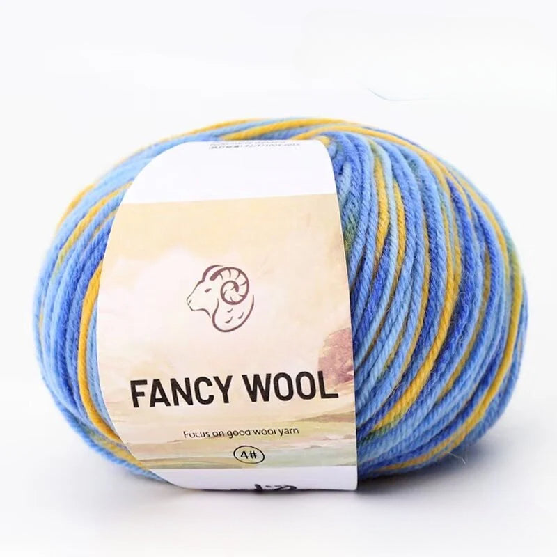 Rainbow Fancy Segment Dyed Medium Fine Wool Thread Hand Knitted DIY Shawl Scarf Sweater Wool 50g