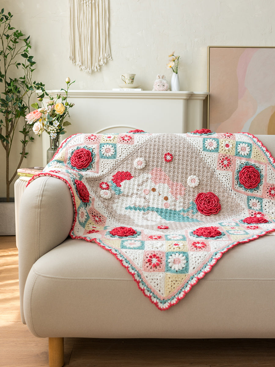 handmade   Blanket      Cotton thread   Special gift   knit by cotton Rose blanket  baby blanket  knit Pillow