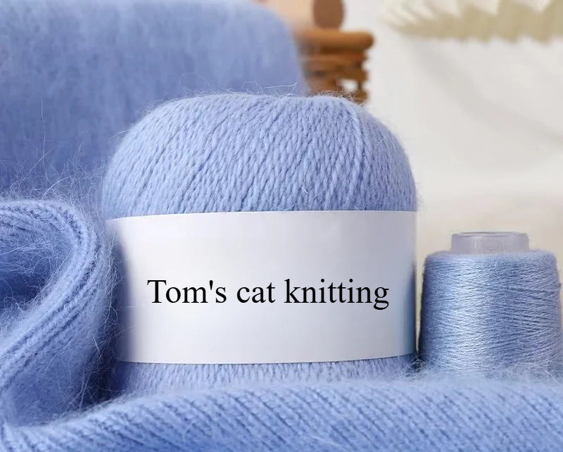 Long-haired mink wool, hand-knitted cashmere knitted hat jacket, woven medium-coarse mink scarf cashmere thread