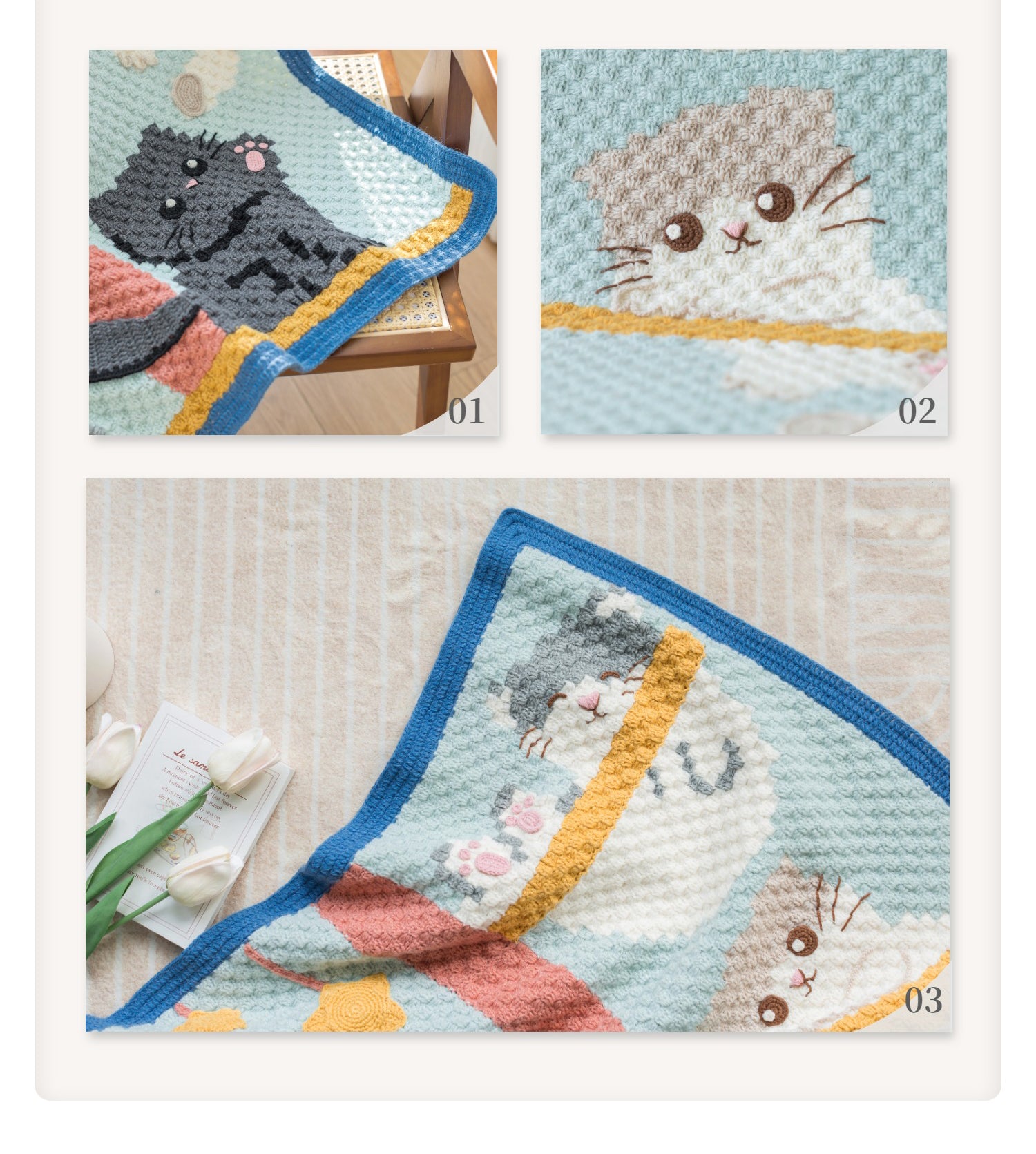 Knit handmade   Blanket      Cotton thread   Special gift cat blanket