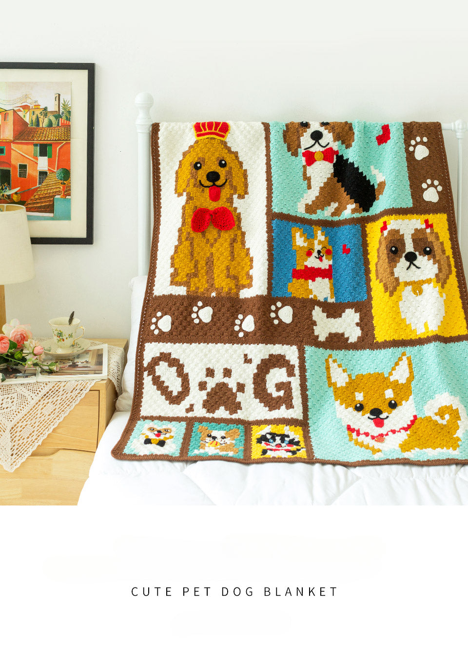 Knit handmade   Blanket      Cotton thread   Special gift  dogs cute