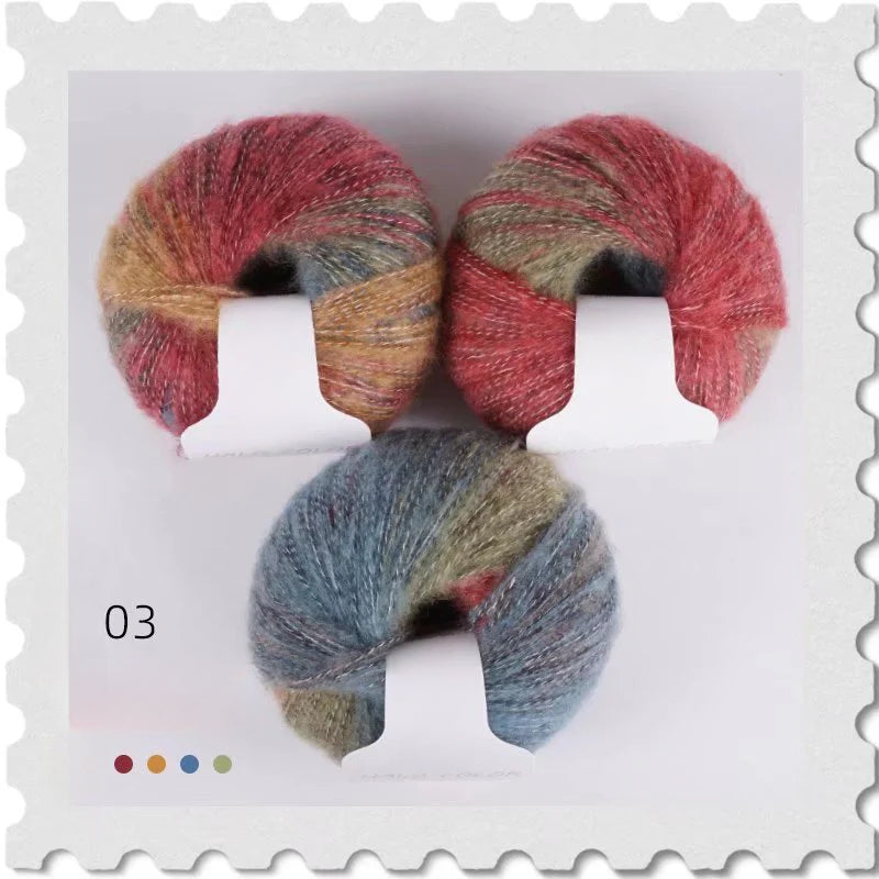 Gradual change wool thread rainbow colorful pony sea shawl handmade scarf thread ball line
